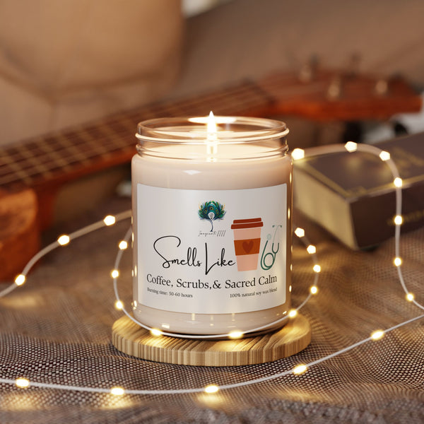 Smells Like Coffee, Scrubs and Sacred Calm Imaginate 1111 Soy Candle - 9oz Scented Candle for Gifts, Relaxation & Celebrations